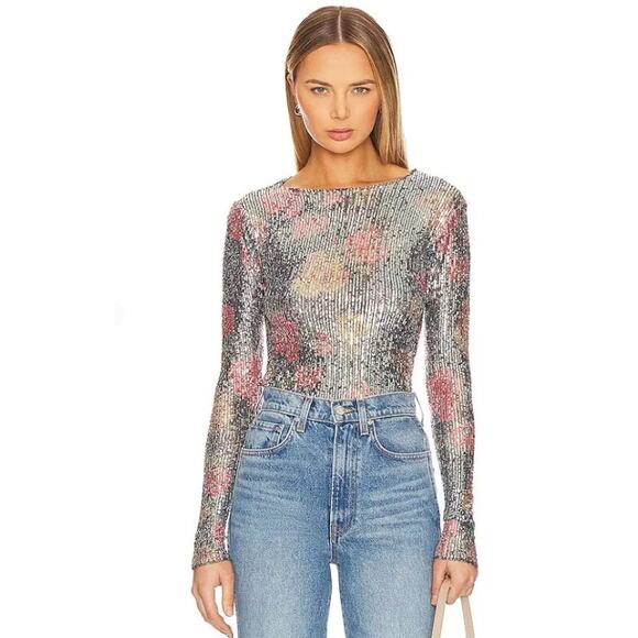 Free People Tops - FREE PEOPLE Intimately Top Womens Medium Printed Gold Rush Sequin In Lilac Combo